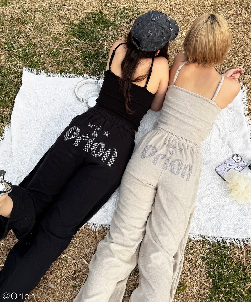 【Orion/オリオン】ラインストーンロゴパイルパンツ ブラック F