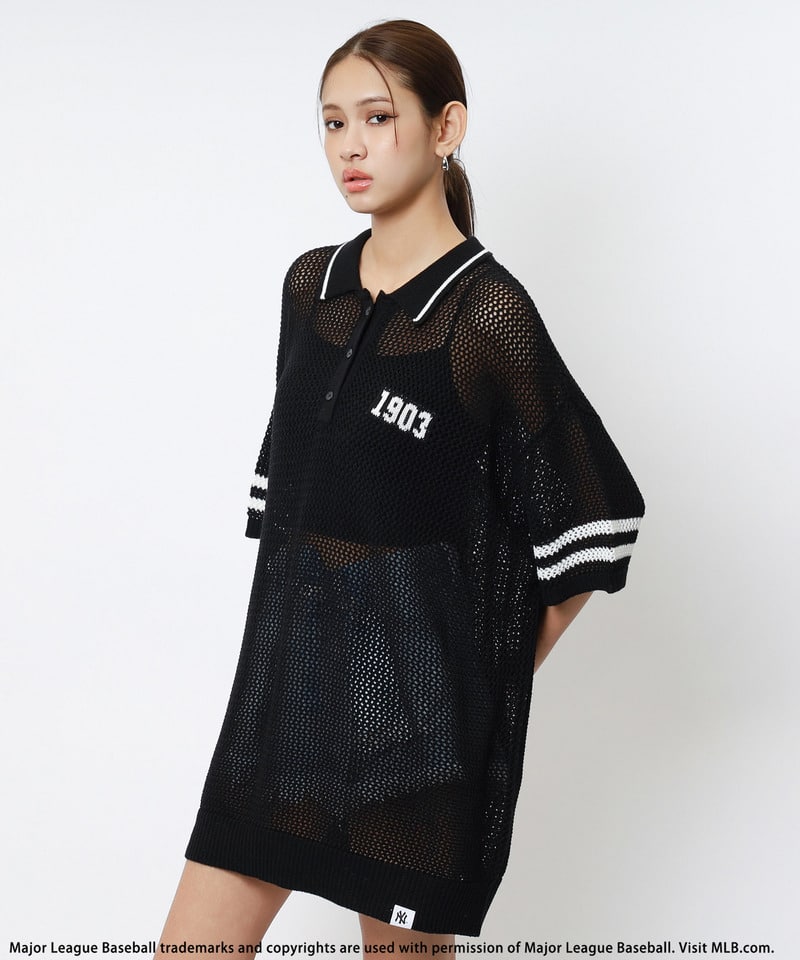 【MLB】バックロゴメッシュポロジャガードニット ホワイト F