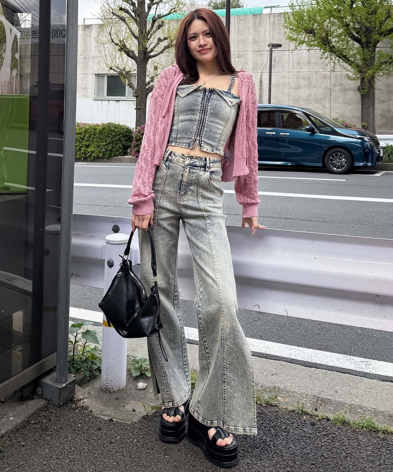 透かし編みダブルジップニットパーカー ホワイト F