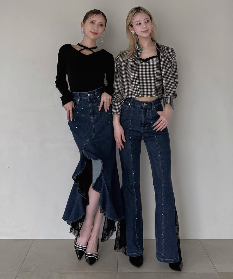 liberty デニムラッフルスリットスカート ブリーチ F