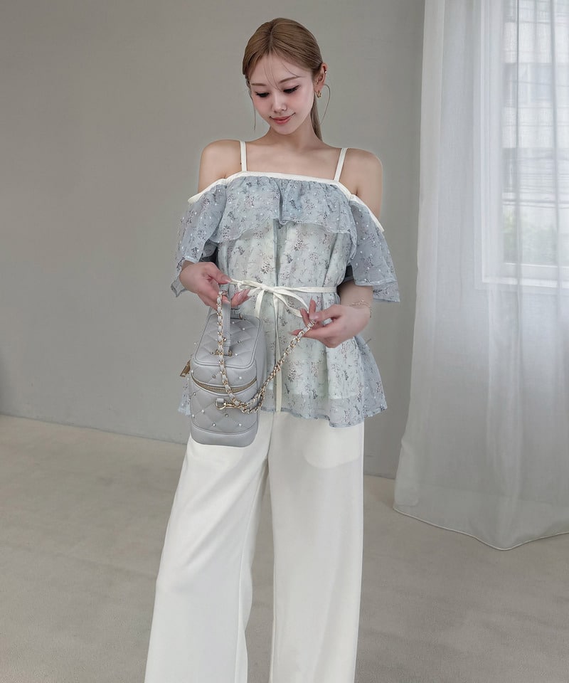 小花柄オフショル配色ブラウス オフホワイト F