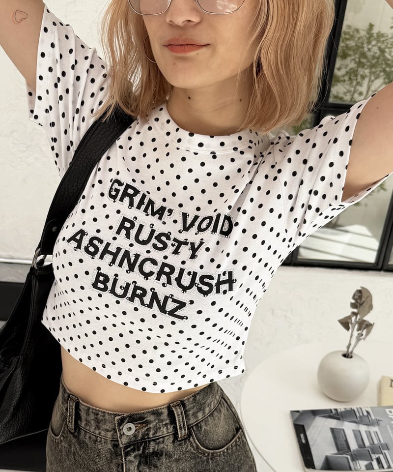 ラインストーンロゴミニTシャツ ドット F