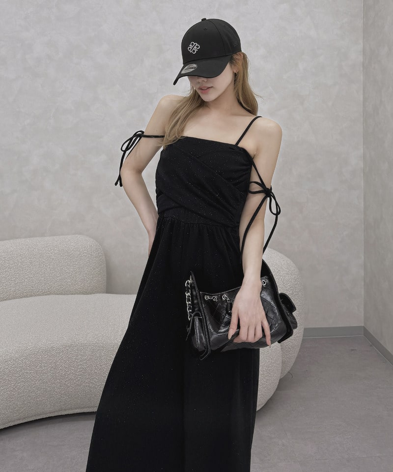 ラメ裏毛カシュクールベアオールインワン(F ブラック)｜ スパイラル
