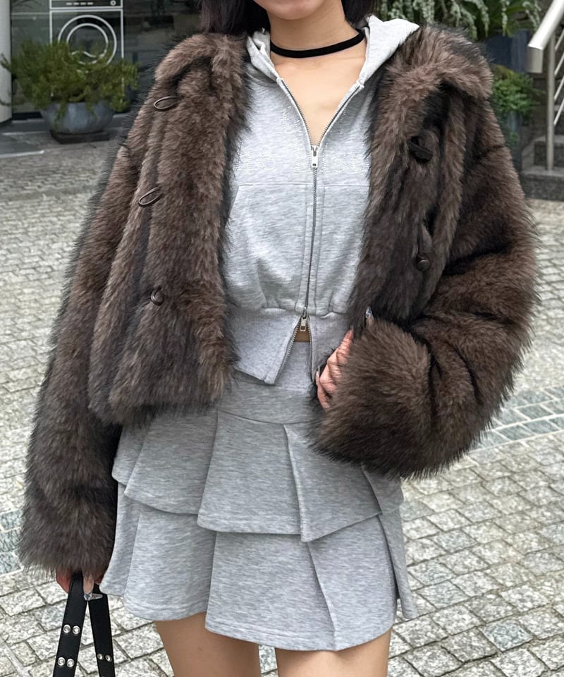 SHAGGIE グレー ファーコート フリーサイズ SHAGGIE（シャギー）の「【ViVi掲載】ファーブルゾンジャケット