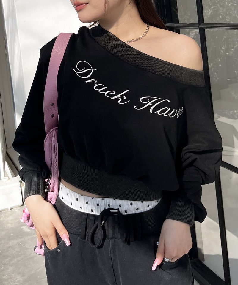 【SET UP対応】ロゴ刺しゅうワンショルダートップス グレー F