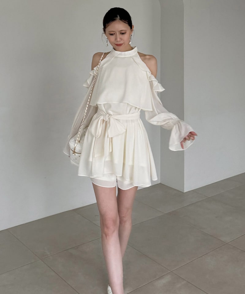 【ONLINE限定カラーあり】リボン付コールドショルダーブラウスセットアップ その他 F