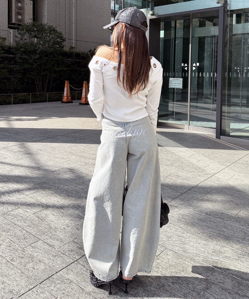 ドット柄バレルレッグパンツ ドット柄 S