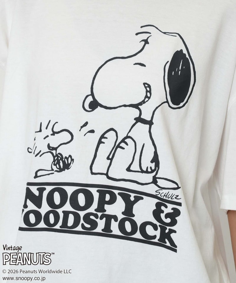 【PEANUTS/SNOOPY&WOODSTOCK】スヌーピー＆ウッドストックＴシャツ ホワイト F