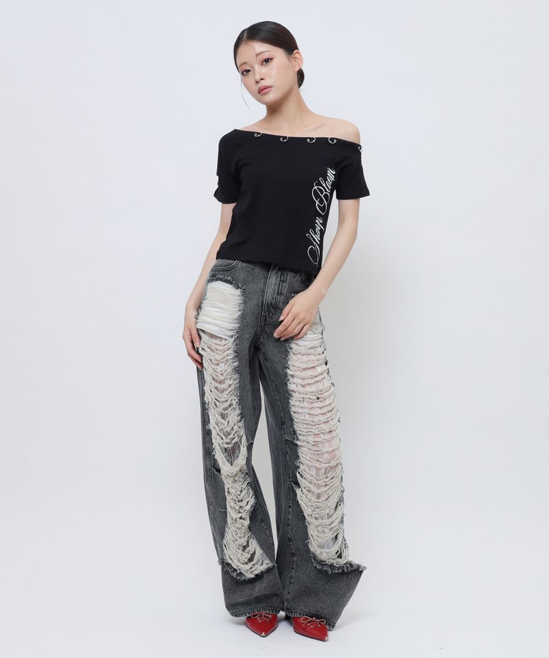 ワンショルフープピアスＴシャツ ホワイト F