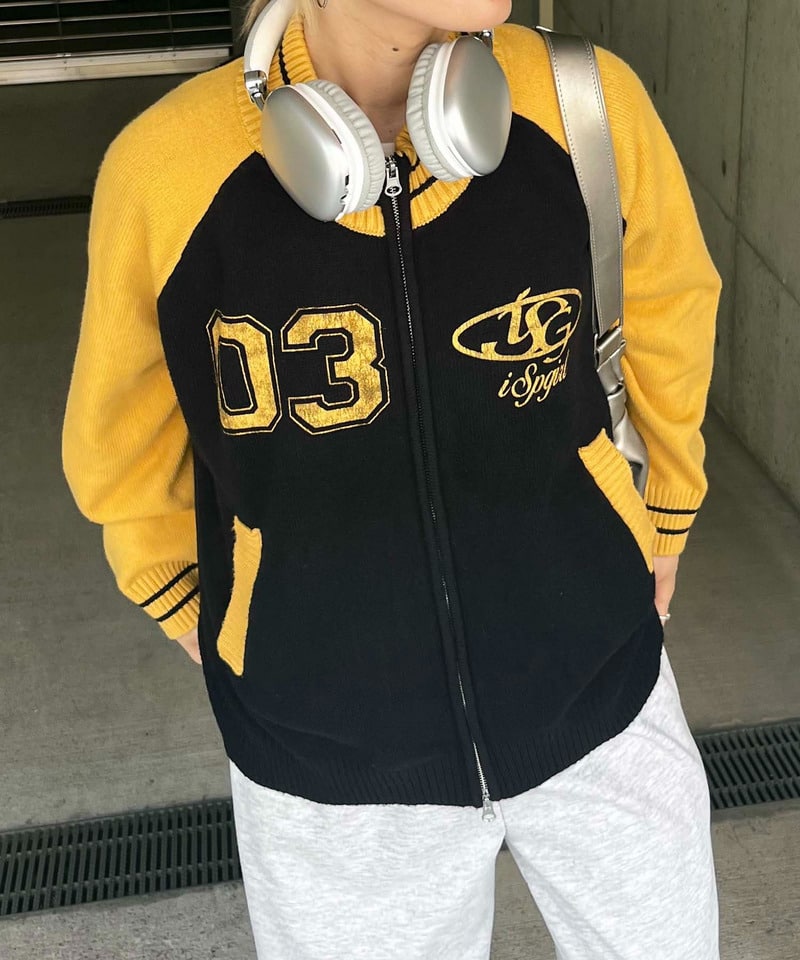 【iScreamコラボ】ナンバリングZIPニットカーディガン レッド F