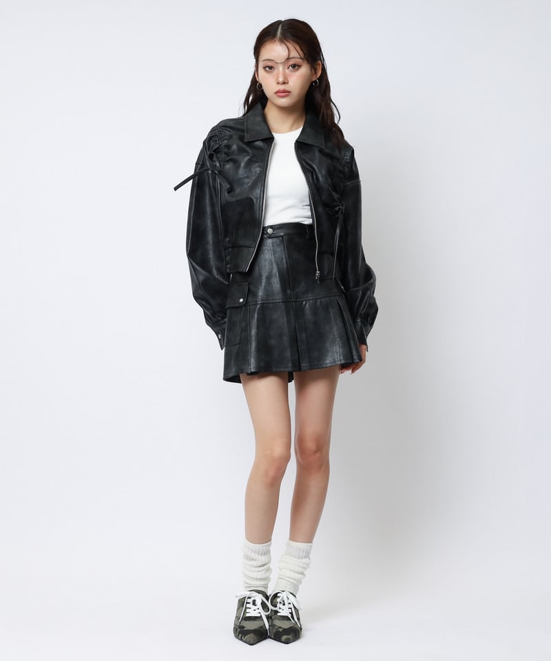 合皮ギャザーショートジャケット オフホワイト F