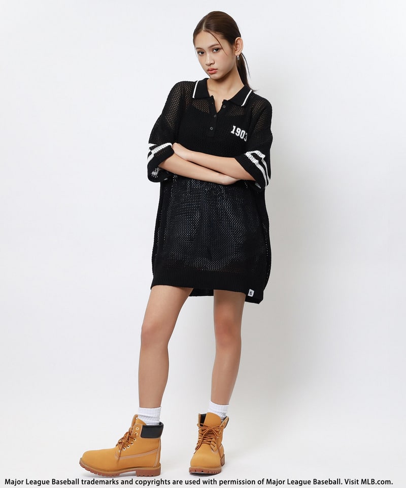 【MLB】バックロゴメッシュポロジャガードニット ホワイト F