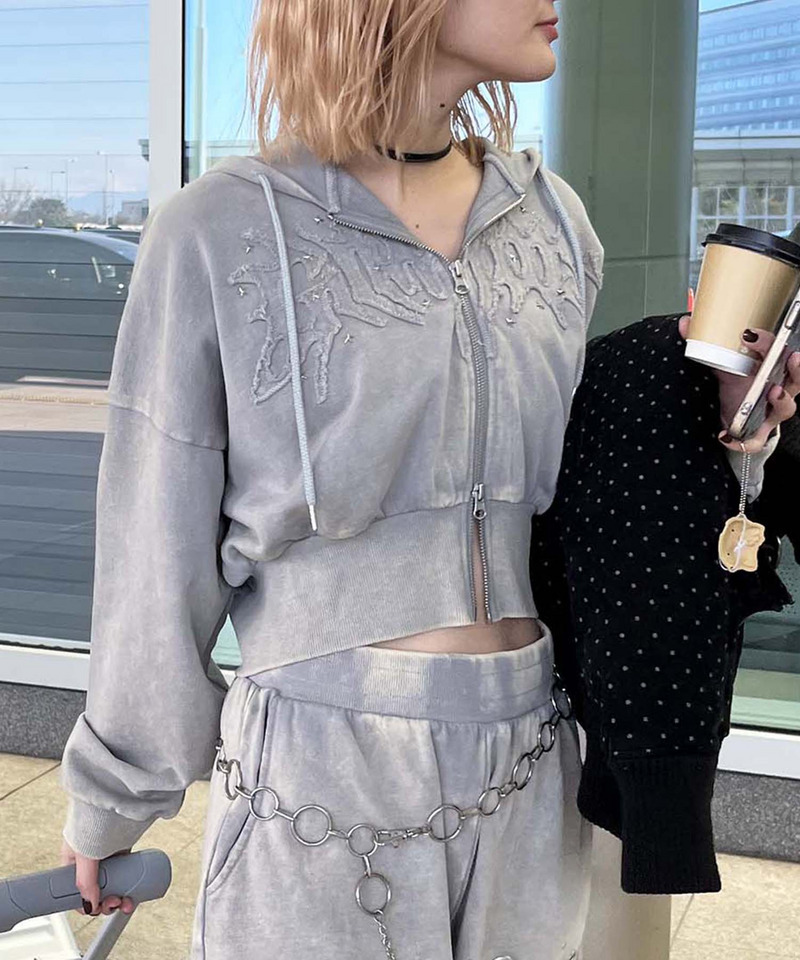 アイレットクラッシュロゴショートパーカー ブラック F