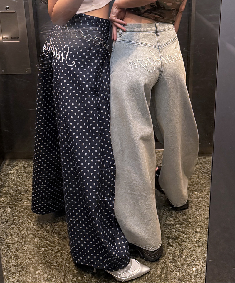 ドット柄バレルレッグパンツ ドット柄 S