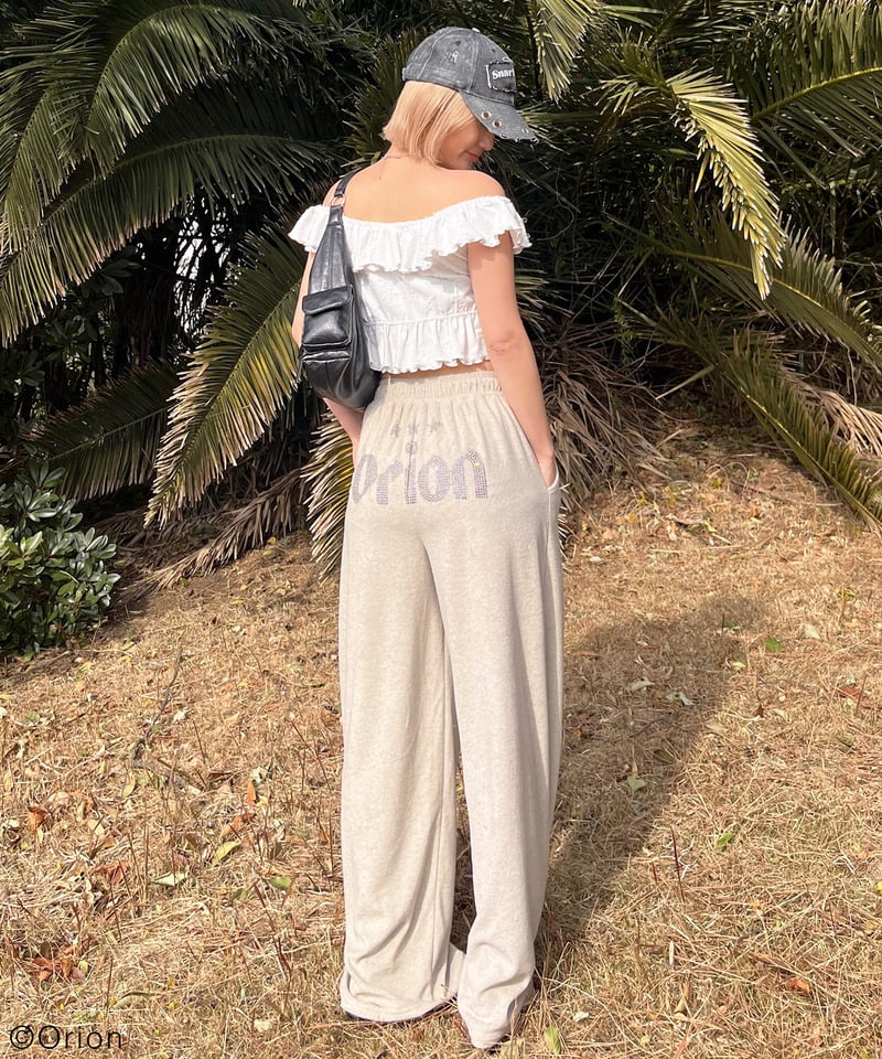 【Orion/オリオン】ラインストーンロゴパイルパンツ ブラック F