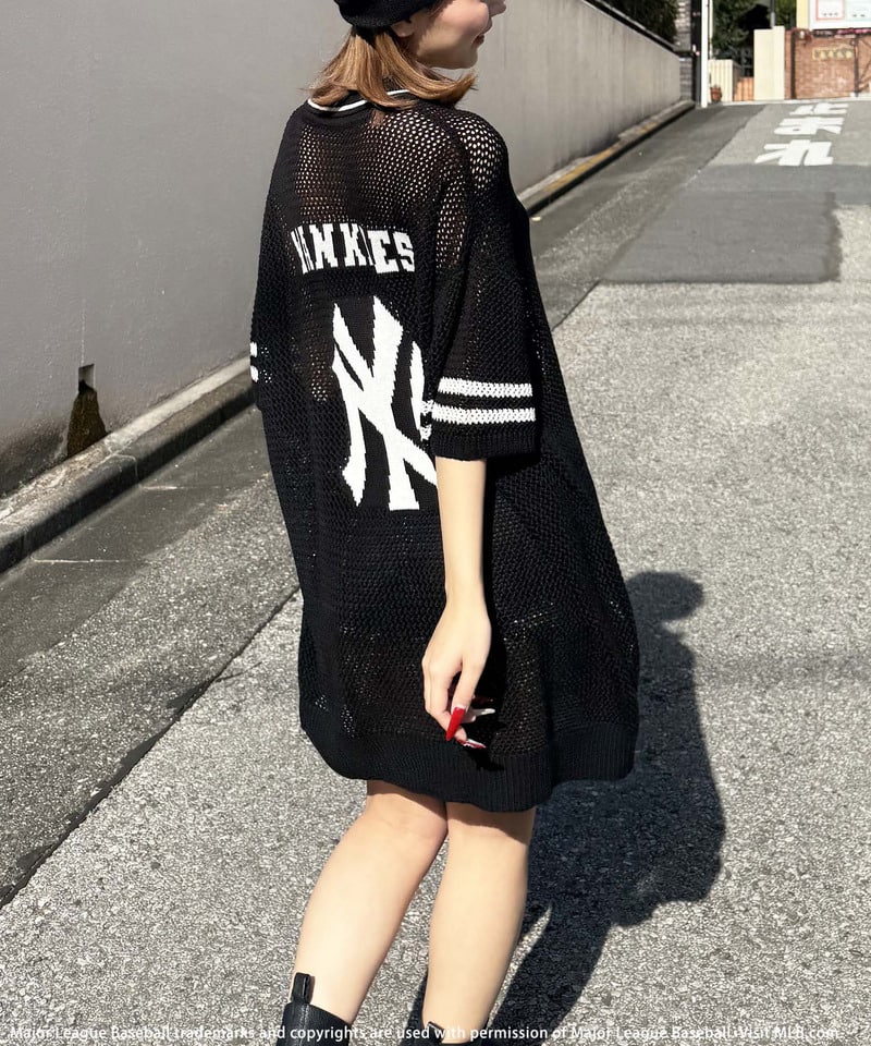 【MLB】バックロゴメッシュポロジャガードニット ホワイト F