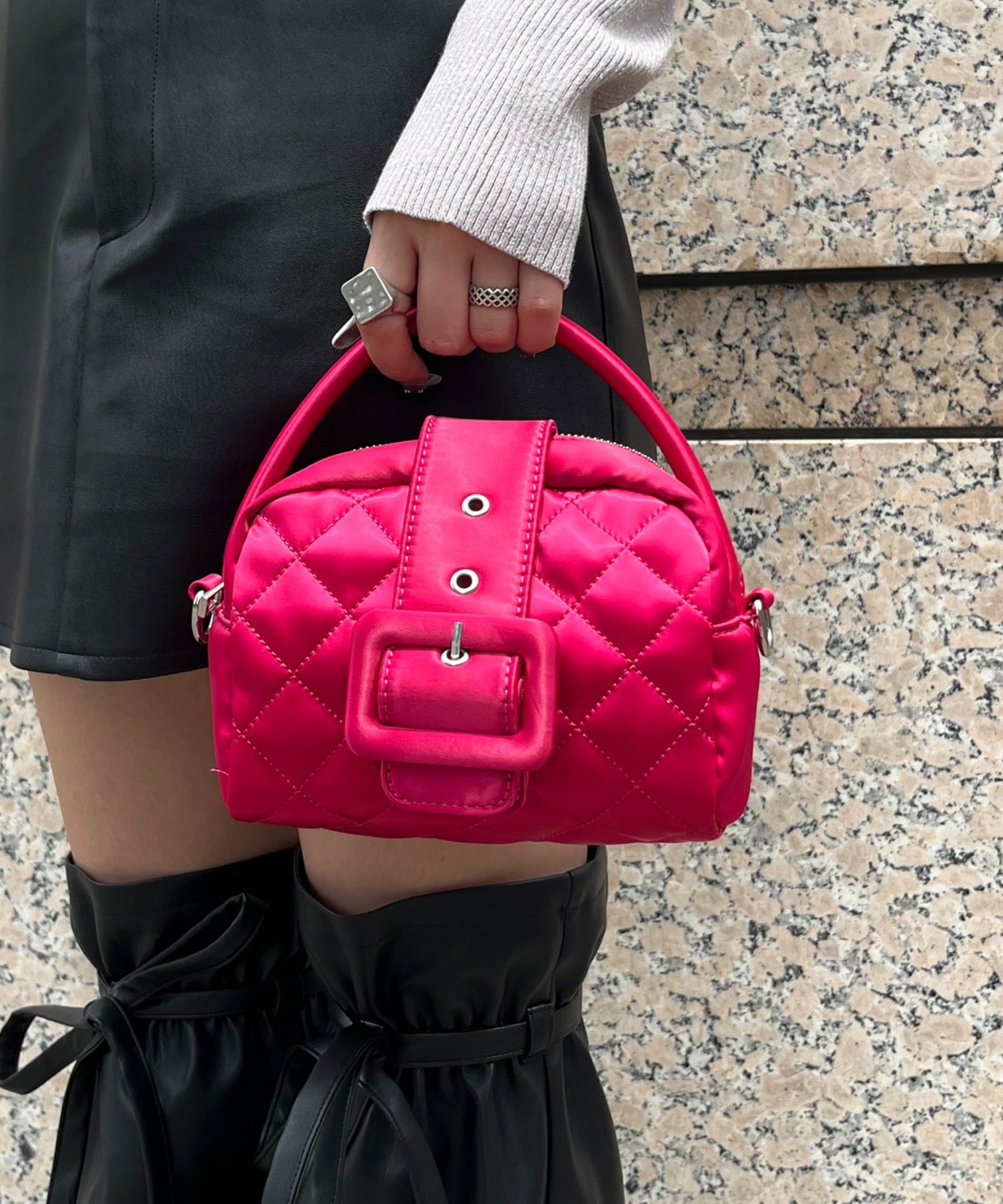 キルティングチェーンミニBAG ピンク F