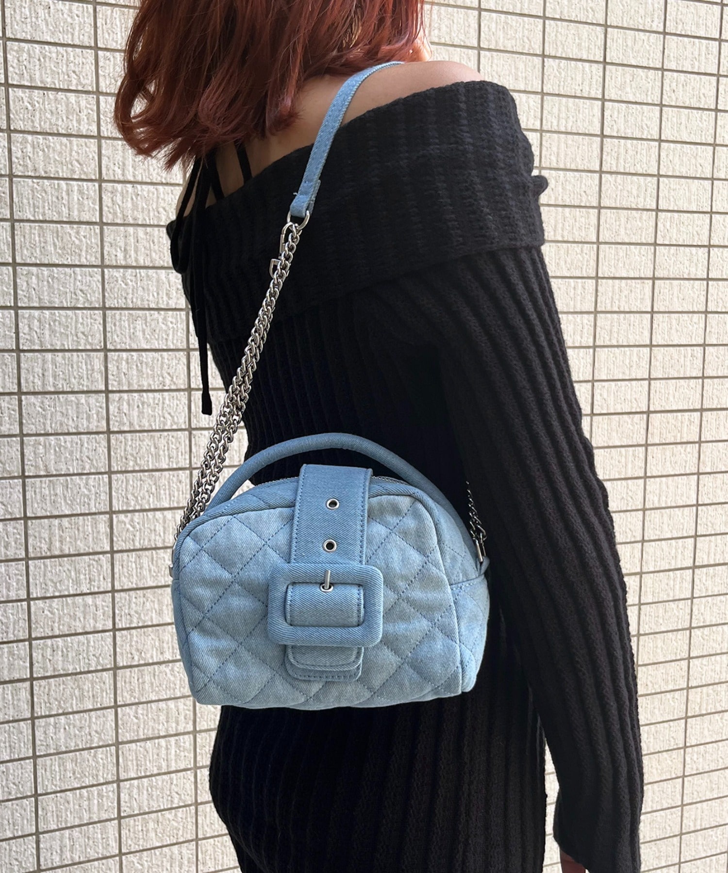 キルティングチェーンミニBAG デニム F