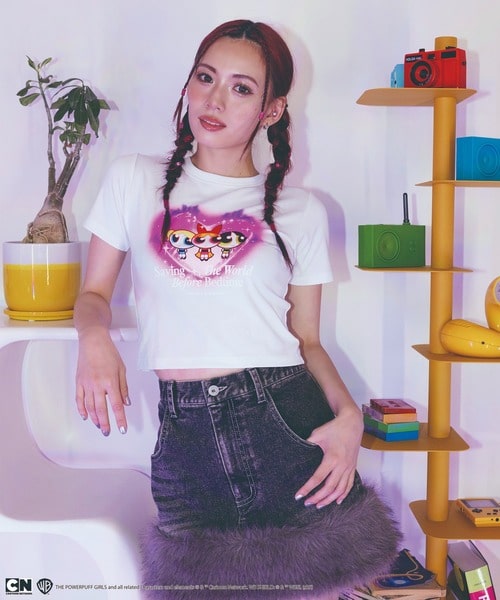 【THE POWERPUFF GIRLS/パワーパフ ガールズ】ショート丈Tシャツ ホワイト F