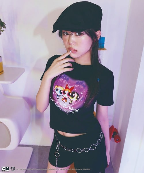 【THE POWERPUFF GIRLS/パワーパフ ガールズ】ショート丈Tシャツ ブラック F