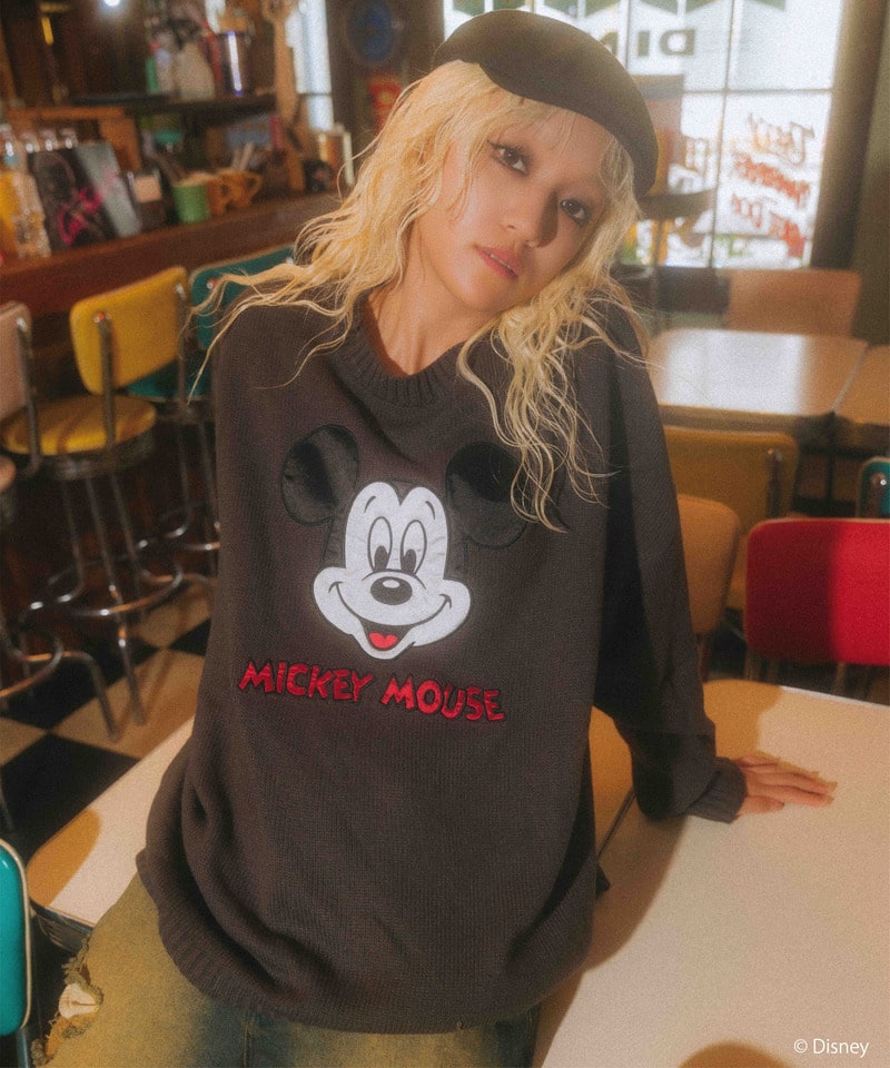 Disney/ディズニー/ミッキーマウス】サテン刺しゅうニット(F