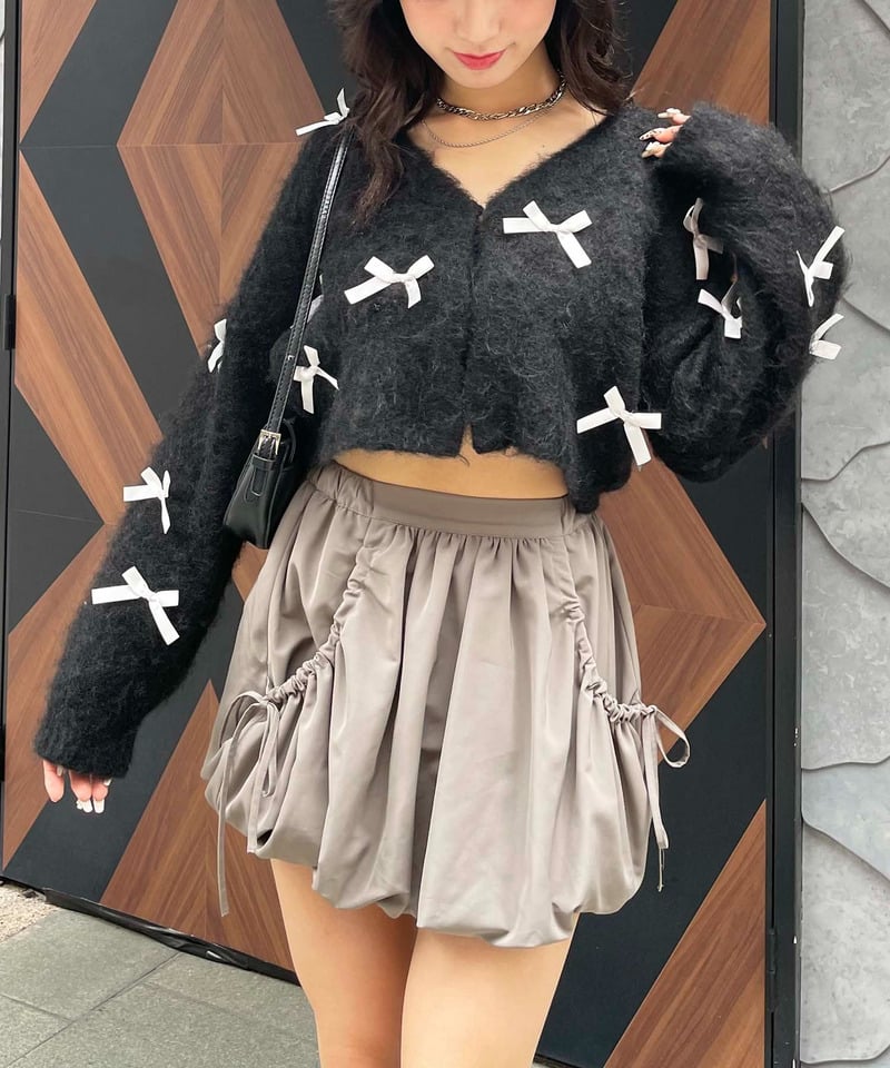 サテンリボン2WAYニットカーディガン ブラック F