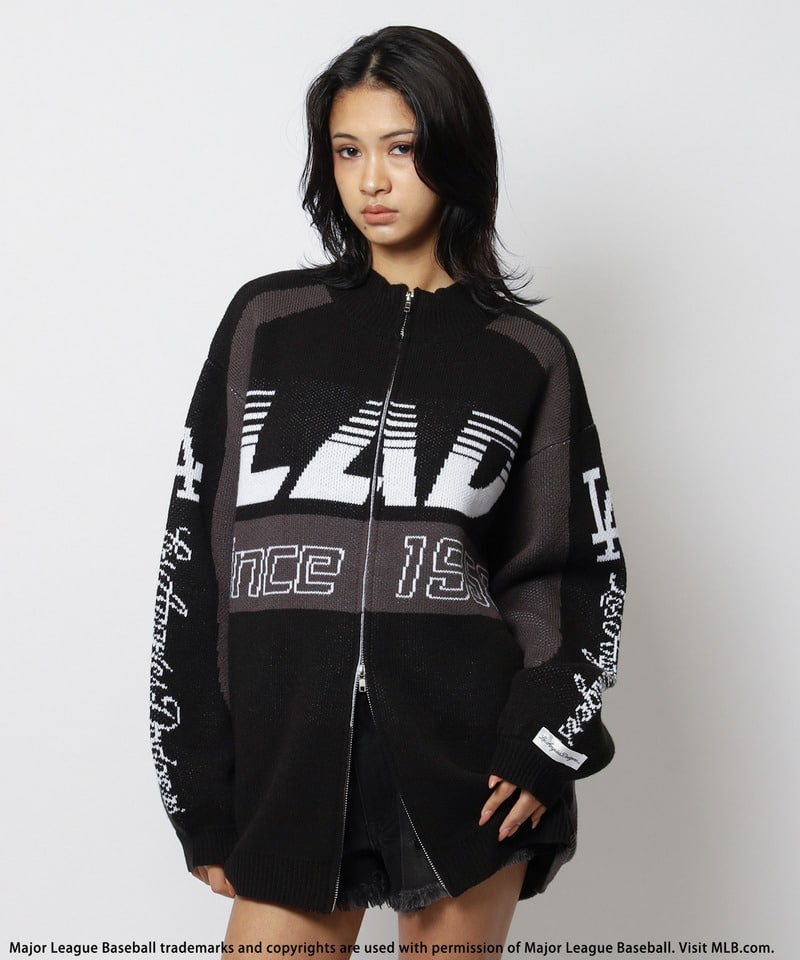 【MLB】ダブルZIPロゴニットカーデ ブラック F