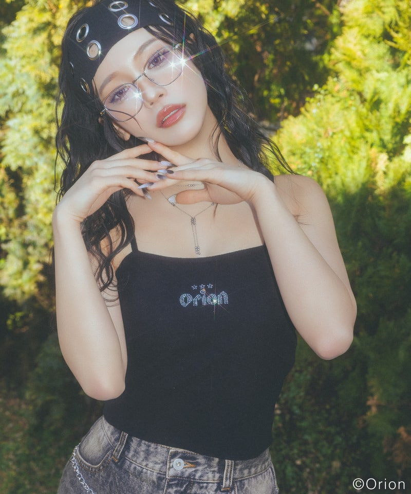 【Orion/オリオン】ラインストーンロゴパイルキャミソール ブラック F