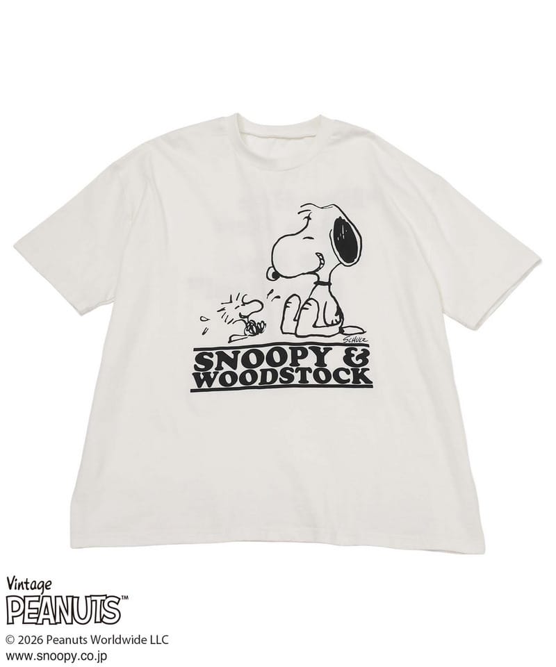 【PEANUTS/SNOOPY&WOODSTOCK】スヌーピー＆ウッドストックＴシャツ ホワイト F