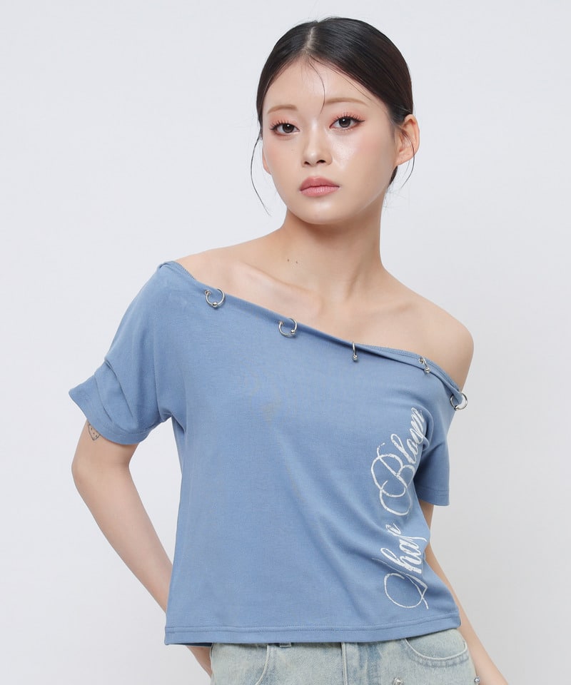 ワンショルフープピアスＴシャツ ブルー F