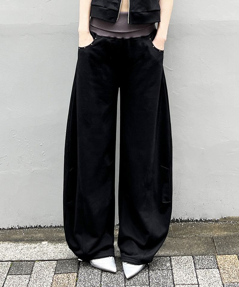 【接触冷感】ダブルウエストスウェットパンツ ブラック F