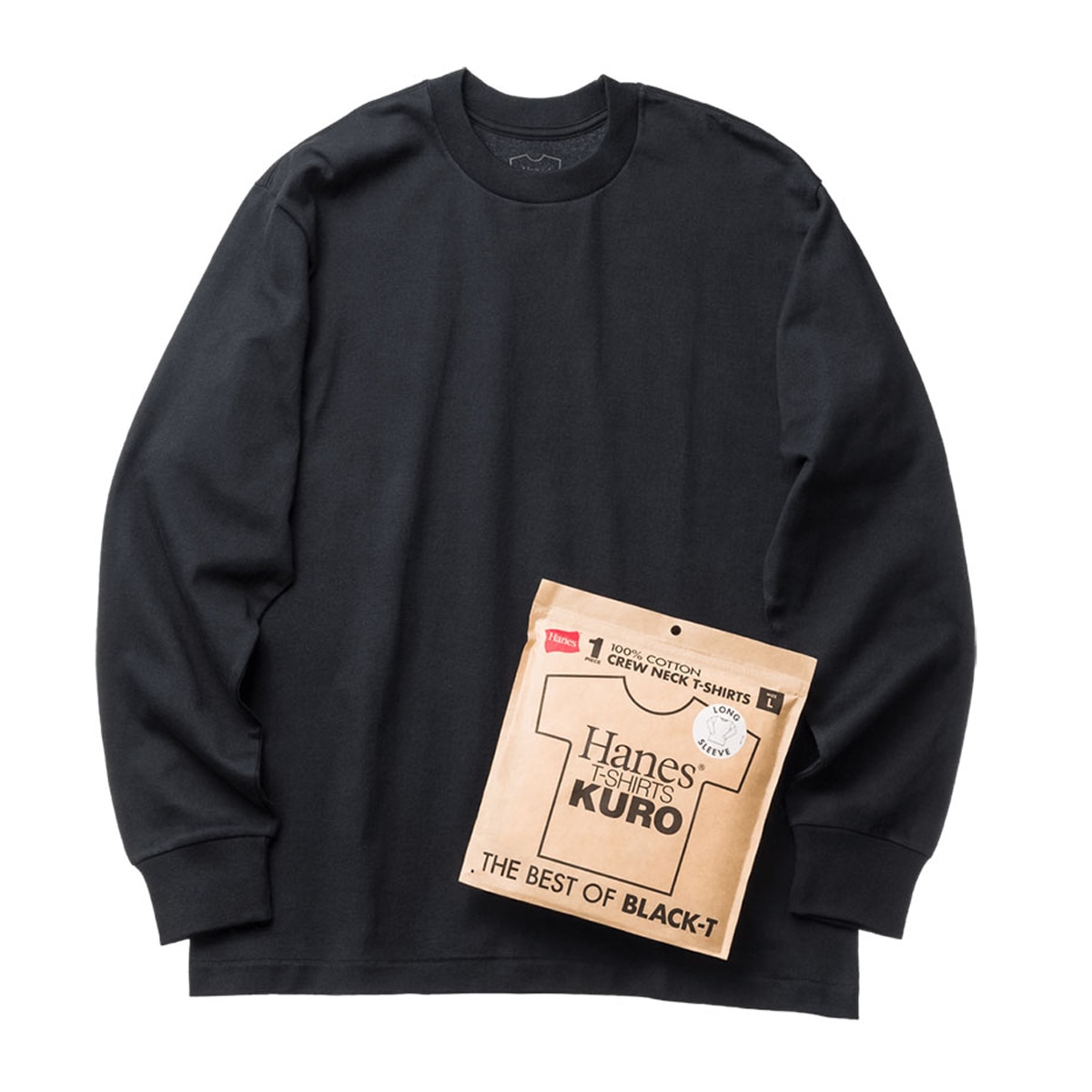 ★SALE【Hanes KURO】 CREW NECK  LONG SLEEVE クルーネック ロングスリーブ Tシャツ 秋冬 長袖  (HM4-A201）XLサイズ 4550671230108 【北海道/沖縄/離島 着払い】 090 BLACK（ブラック） XLサイズ