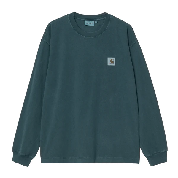 【Carhartt Wip/カーハート ダブルアイピー】2025 長袖Tシャツ L/S VISTA T-SHIRT ロングスリーブ ビスタ Tシャツ I030779 Deep Lagoon gament dyed （M.L）【送料無料:北海道/沖縄/離島を除く】 Deep Lagoon gament dyed Mサイズ