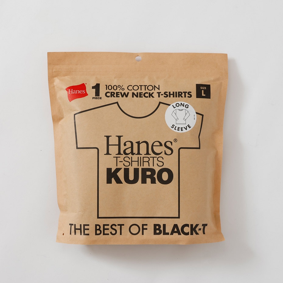 ★SALE【Hanes KURO】 CREW NECK  LONG SLEEVE クルーネック ロングスリーブ Tシャツ 秋冬 長袖  (HM4-A201）M～XLサイズ 4550671230085 【北海道/沖縄/離島 着払い】 090 BLACK（ブラック） Mサイズ