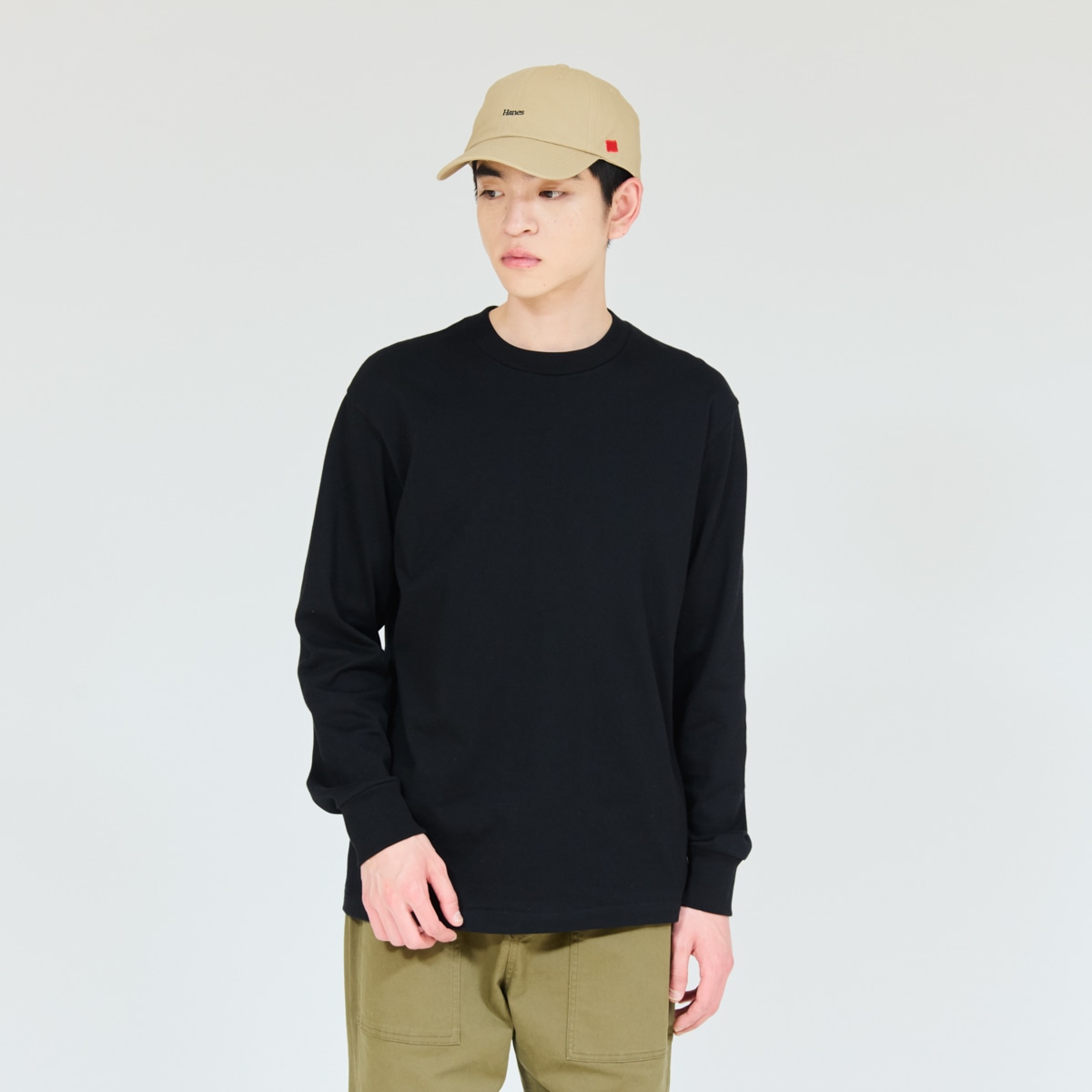 ★SALE【Hanes KURO】 CREW NECK  LONG SLEEVE クルーネック ロングスリーブ Tシャツ 秋冬 長袖  (HM4-A201）XLサイズ 4550671230108 【北海道/沖縄/離島 着払い】 090 BLACK（ブラック） XLサイズ