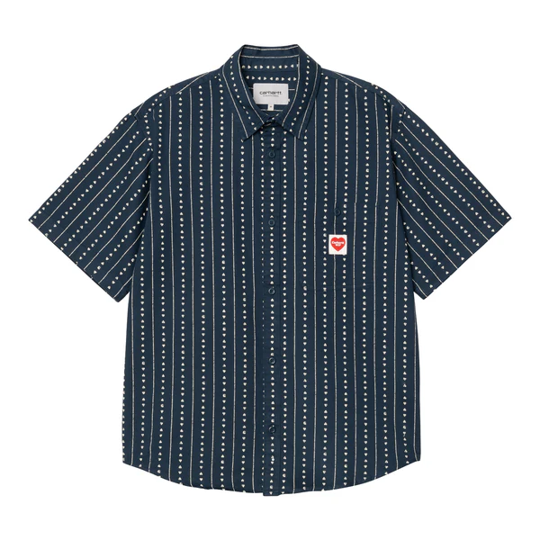 【Carhartt Wip/カーハート ダブルアイピー】2025 S/Sシャツ DREWE SHIRT ドリューシャツ I034537 Heart C Pinstripe/Natural (XS~M) 【送料無料：北海道/沖縄/離島は除く】 2RUXX / Heart C Pinstripe/Natural XSサイズ