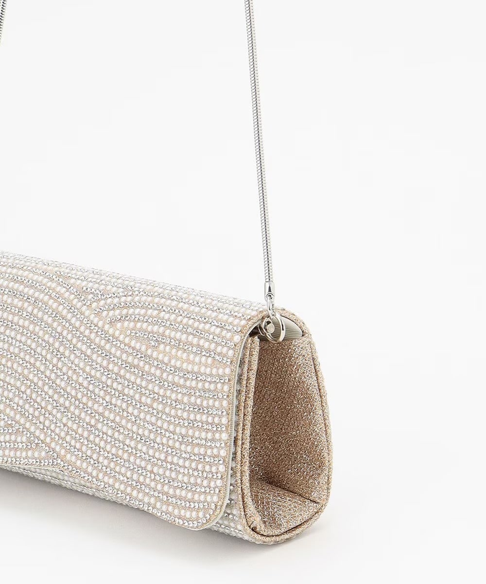 【仙台パルコ】 ラインストーンクラッチバッグ シルバー シルバー F