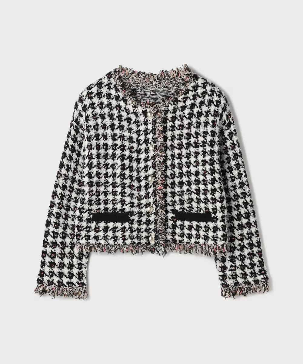 【仙台パルコ】ツイードニットショートカーディガン ブラック 36 ブラック 36