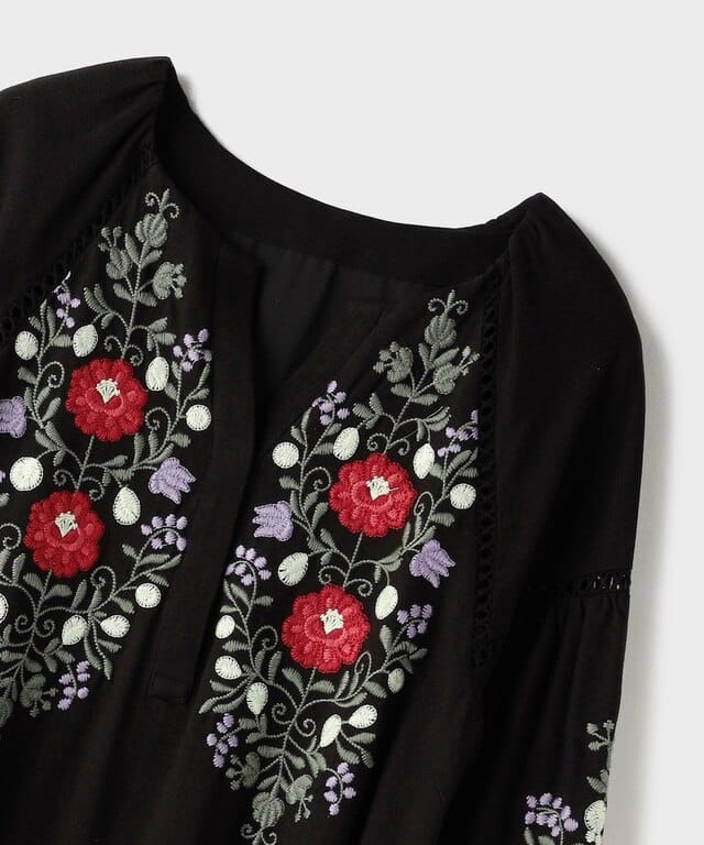 【仙台パルコ】エンブロイダリーカフタンワンピース ブラック 36 ブラック 36