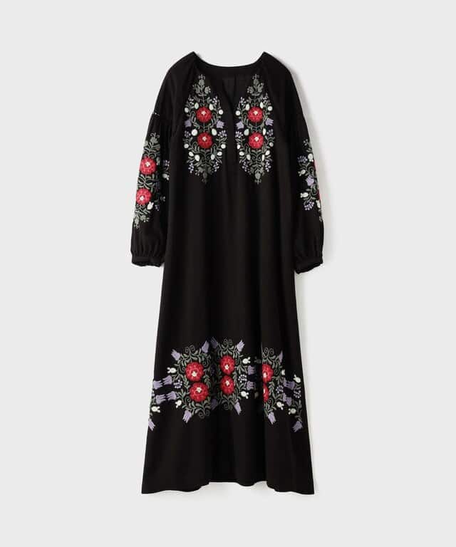 【仙台パルコ】エンブロイダリーカフタンワンピース ブラック 36 ブラック 36