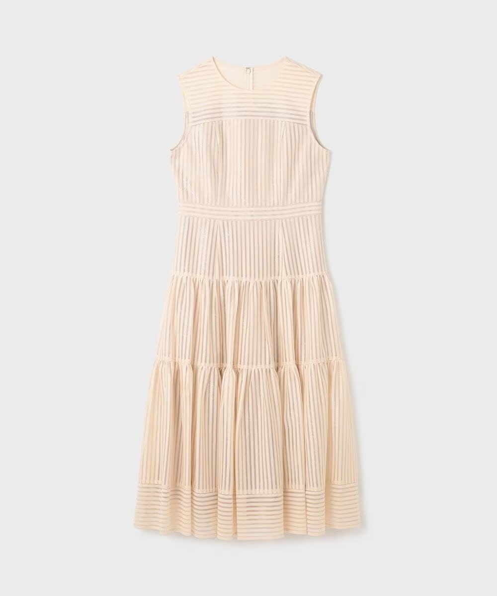 【仙台パルコ】ストライプレースフレアドレス ベージュ 36 ベージュ 36