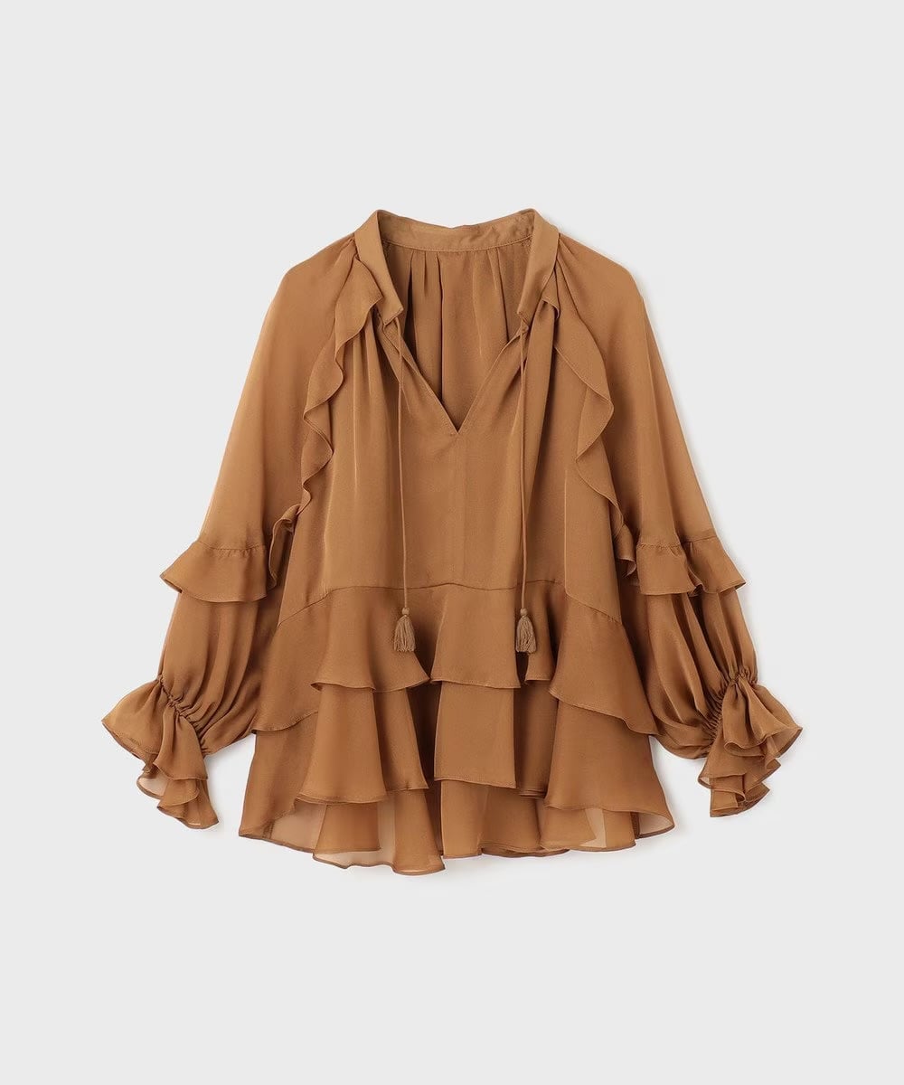 【仙台パルコ】 シフォンフレアブラウス ブラウン 36 ブラウン 36