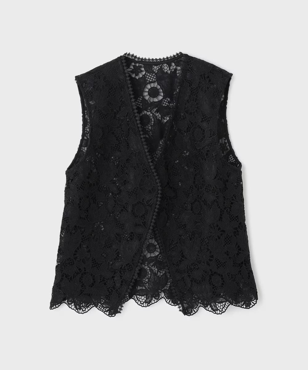 【仙台パルコ】レース刺繍ベスト ブラック 36 ブラック 36