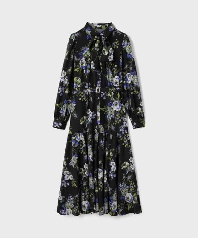 【仙台パルコ】ブーケフラワープリントワンピース ブラック 36 ブラック 36