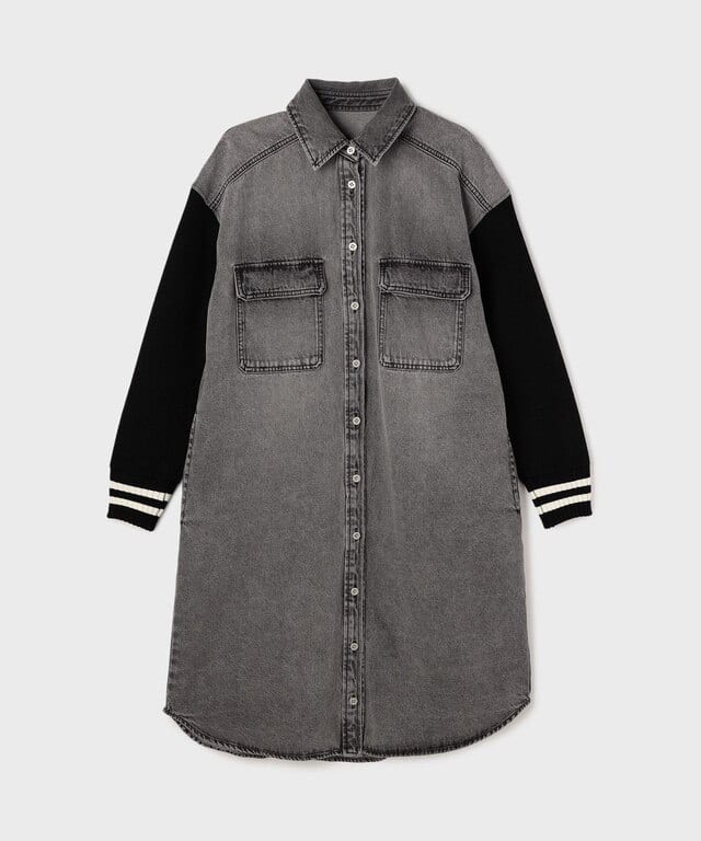 【仙台パルコ】ニットスリーブデニムワンピース ブラック 38 ブラック 38