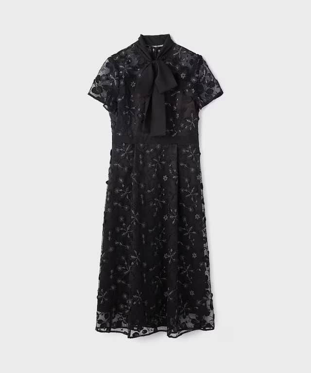 【仙台パルコ】フラワーフレアドレス ブラック 38