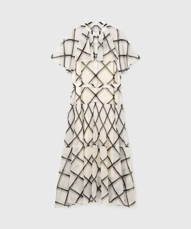 【仙台パルコ】チェックプリントプリーツワンピース ベージュ 38