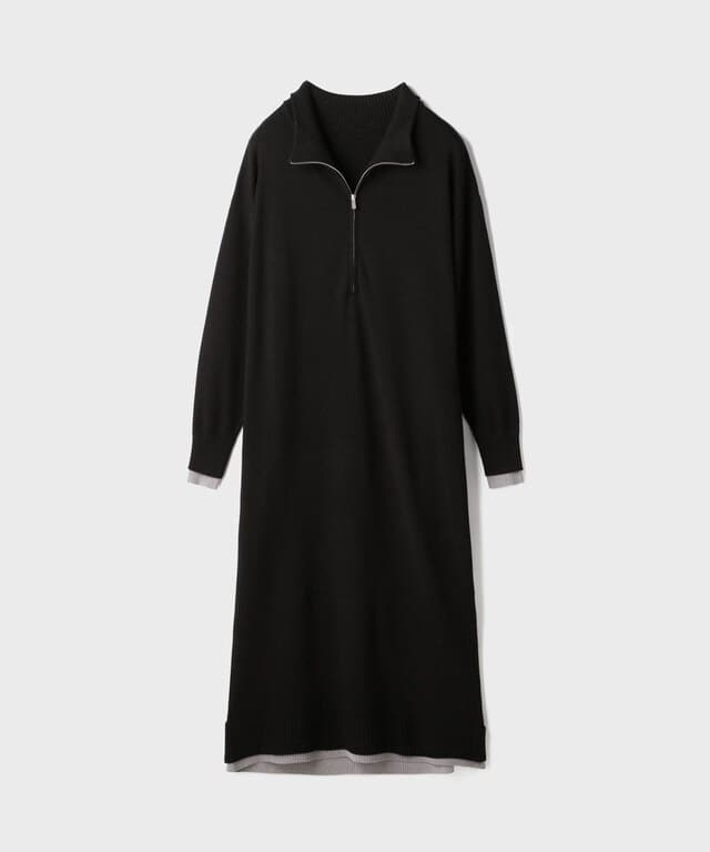 【仙台パルコ】バイカラーストレートニットワンピース ブラック 36