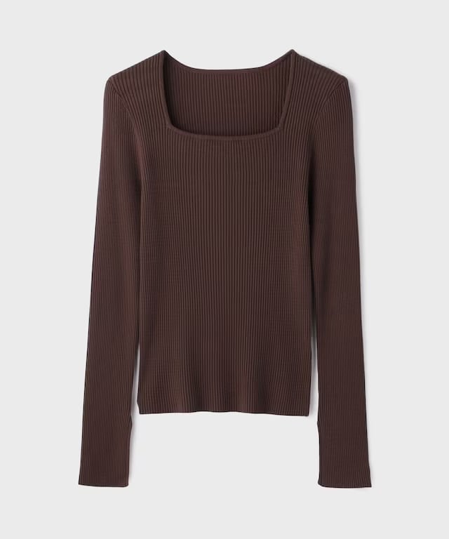 【仙台パルコ】ハイゲージリブニットトップ ブラウン 36