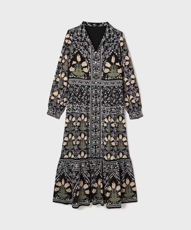 【仙台パルコ】フラワーパターンプリントワンピース ブラック 38